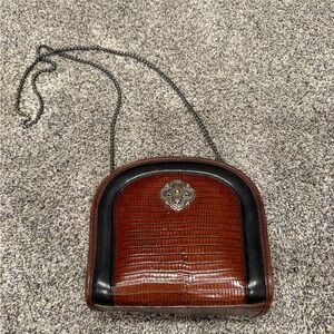 Brighton Vintage Black & Brown Leather Small Saddle Crossbody Bag Handbag